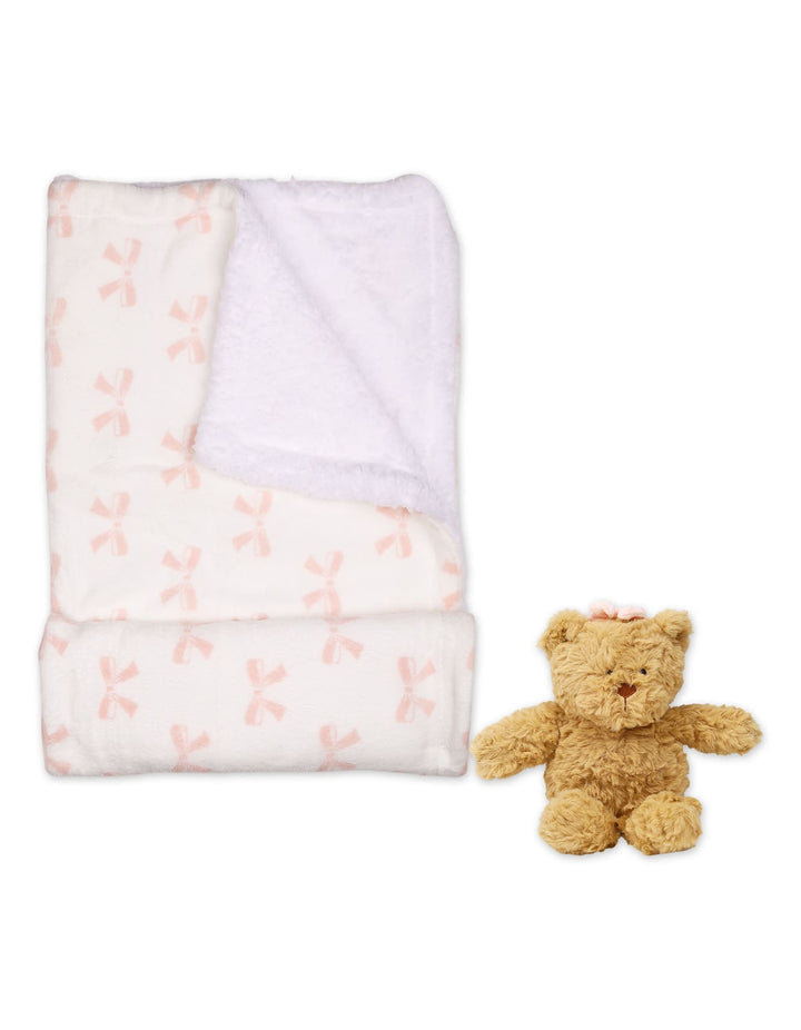 Baby Girls Blanket with Stuff Toy Pink Bows Bear at Zubaidas