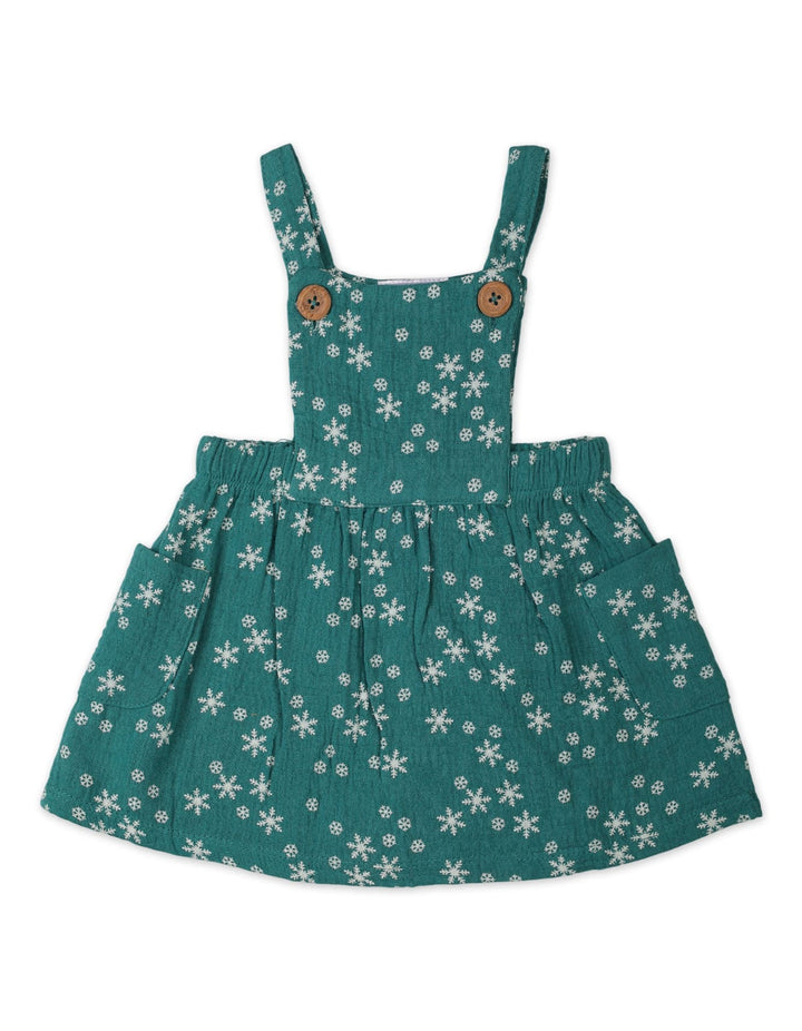 Baby Girls Green Winter Pinafore Dress Sets Bambies Printed Bodysuit and Matching Headband at Zubaidas Pakistan