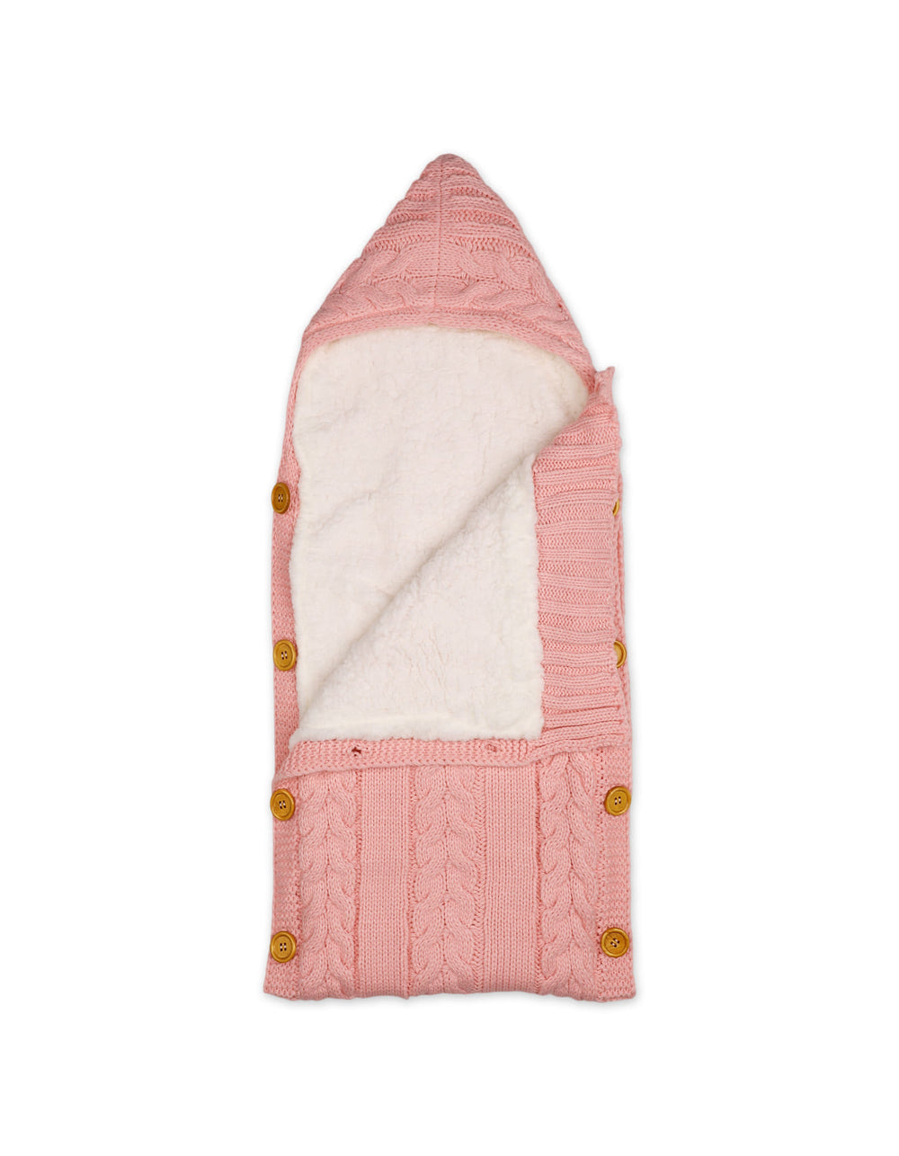 Baby Girls Hooded Woolen Carry Nest Cable Knit Pattern Pink at Zubaidas Official Pakistan