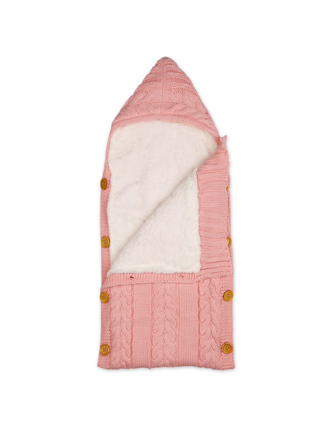 Baby Girls Hooded Woolen Carry Nest Cable Knit Pattern Pink at Zubaidas Official Pakistan