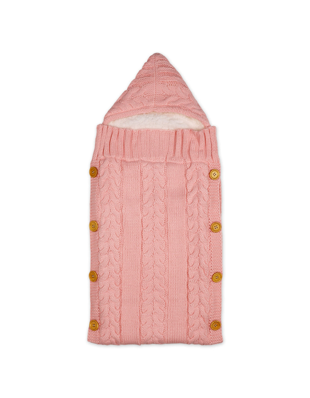 Baby Girls Hooded Woolen Carry Nest Cable Knit Pattern Pink at Zubaidas