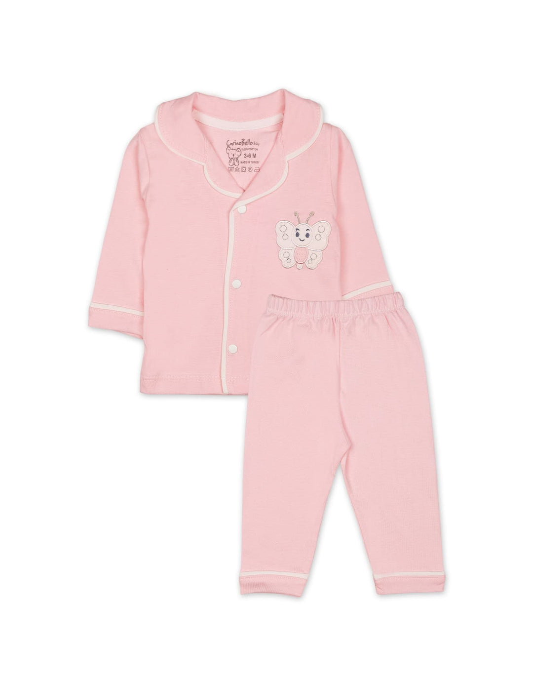 Baby Girls Night Suit 2 Pcs Embroidered Butterfly Pink at Zubaidas