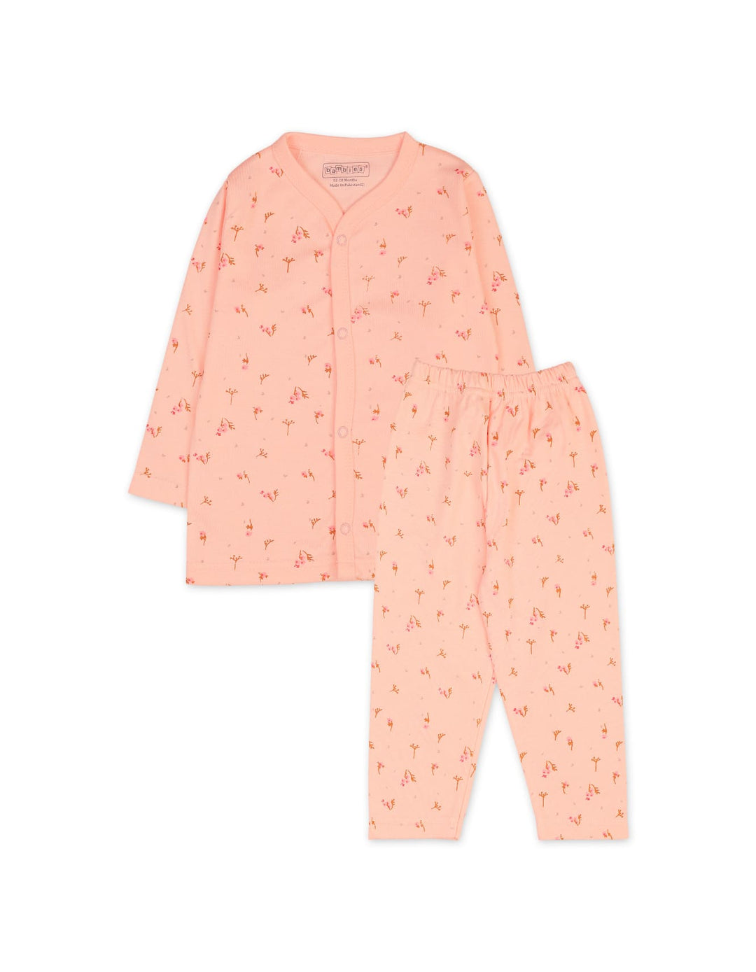Baby Girls Night Suit Bambies Peach Floral Printed Peach at Zubaidas