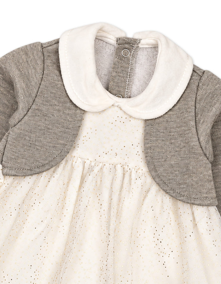 Baby Girls Party Dress Glitter Detailed Beige and Grey at Zubaidas Official Pakistan