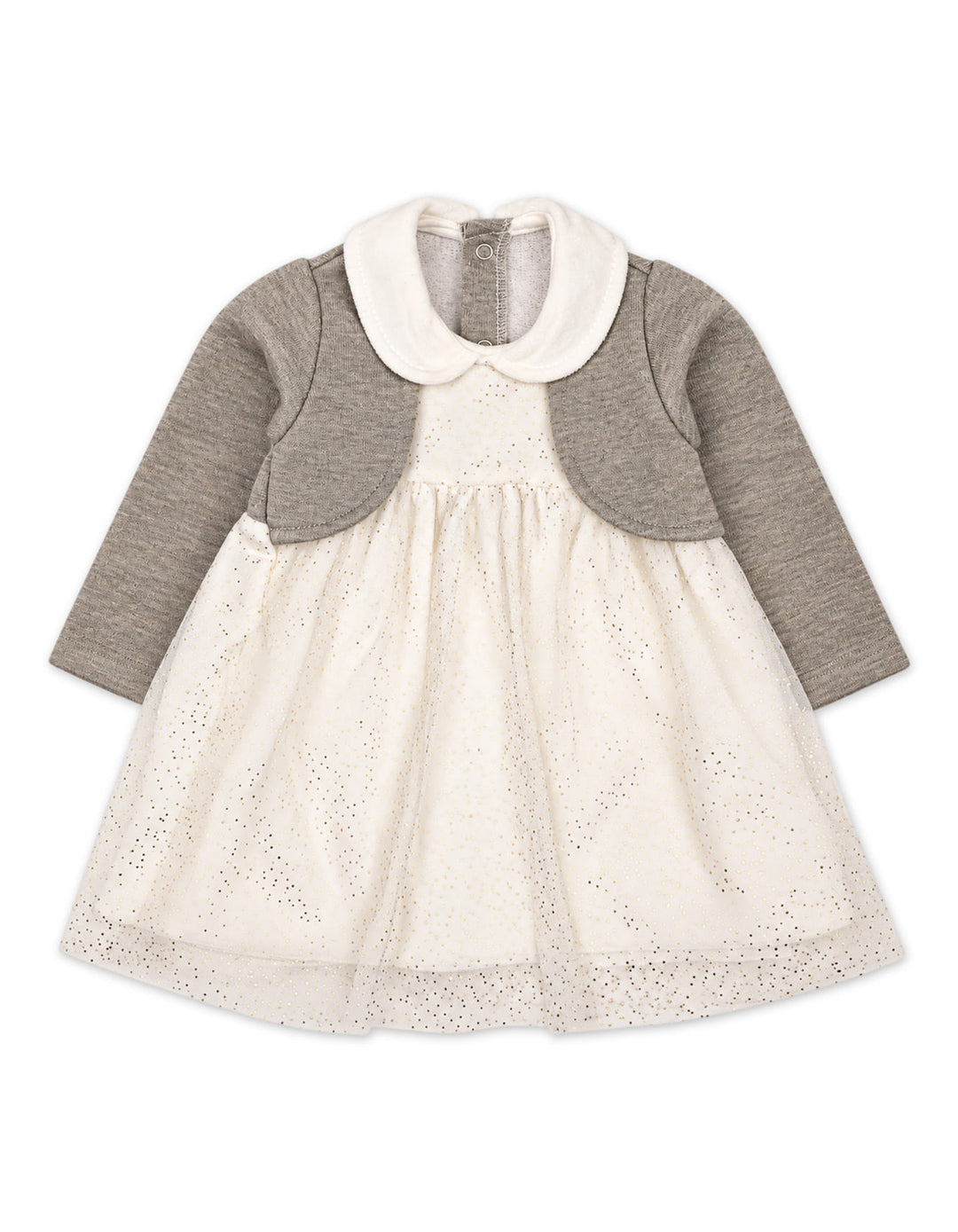 Baby Girls Party Dress Glitter Detailed Beige and Grey at Zubaidas