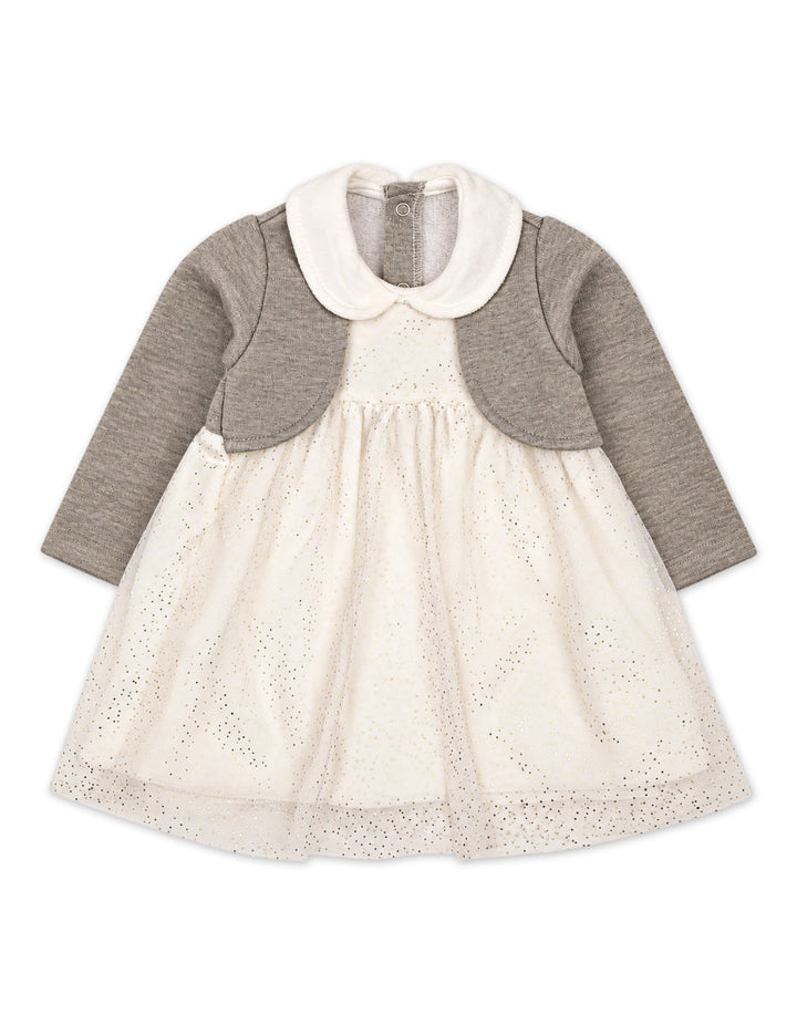 Baby Girls Party Dress Glitter Detailed Beige and Grey at Zubaidas
