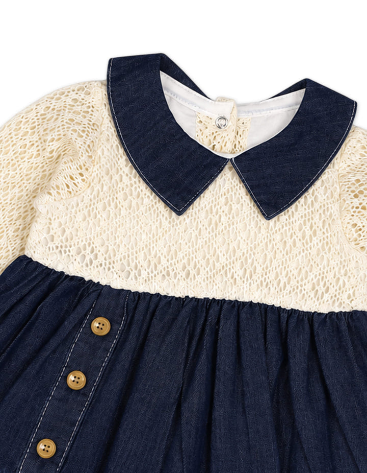 Baby Girls Party Dress Off White and Navy Blue at Zubaidas Official Pakistan