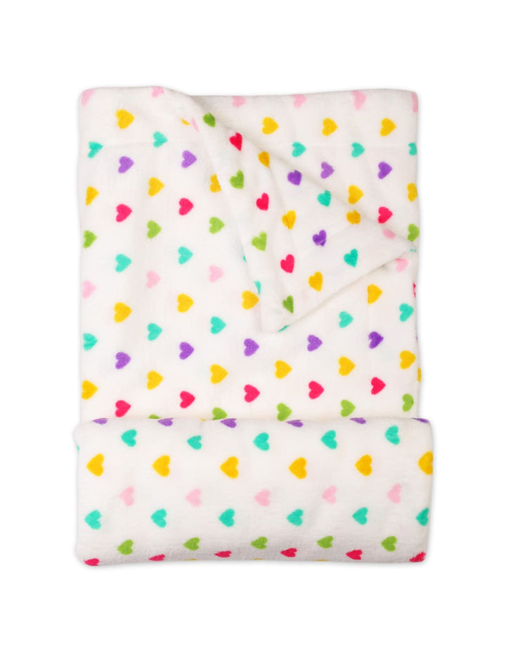 Baby Girls Plush Blankets Bambies Heart Printed White at Zubaidas