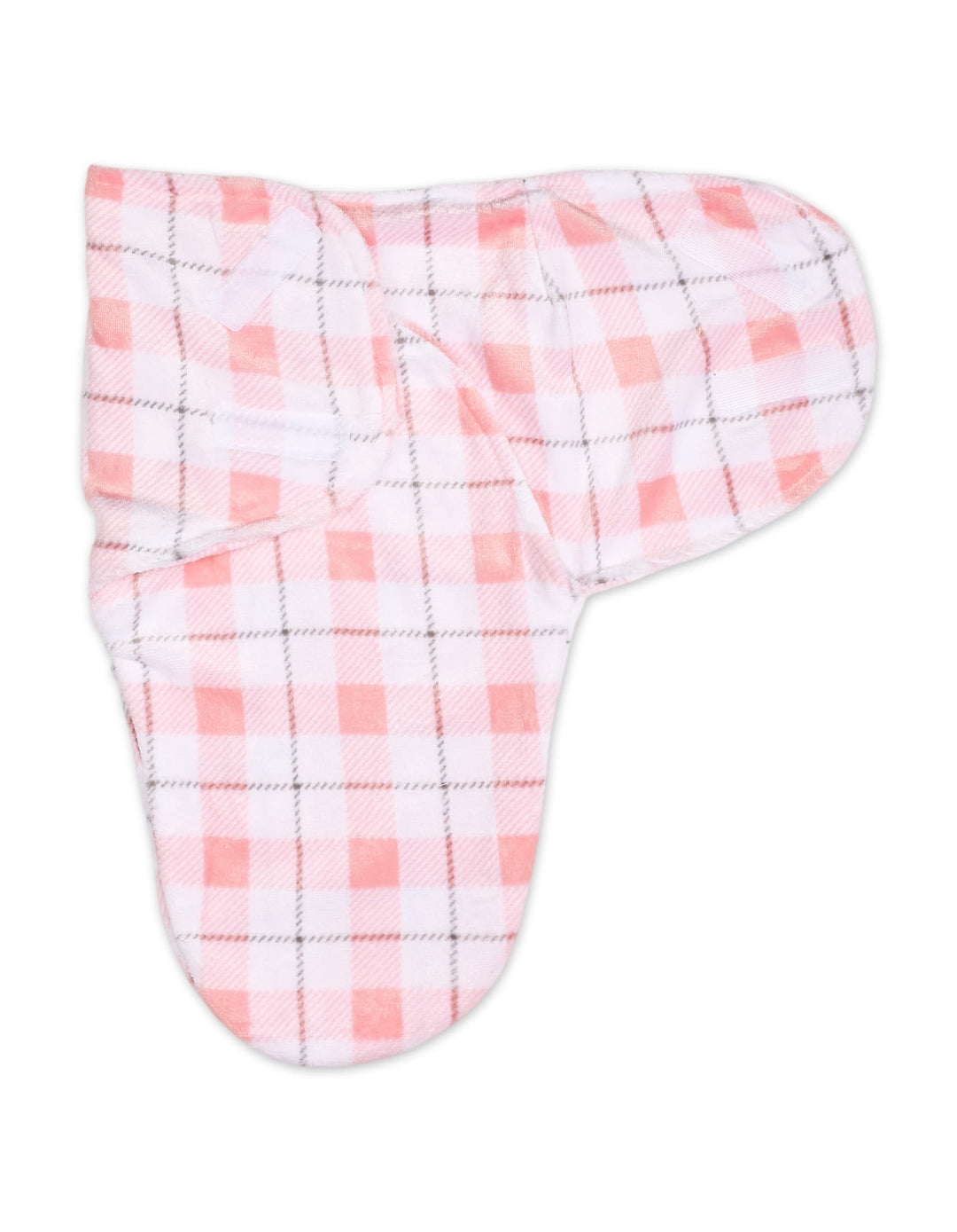 Baby Girls Plush Swaddle Wrap with Velcro Closure Plaid Pattern at Zubaidas