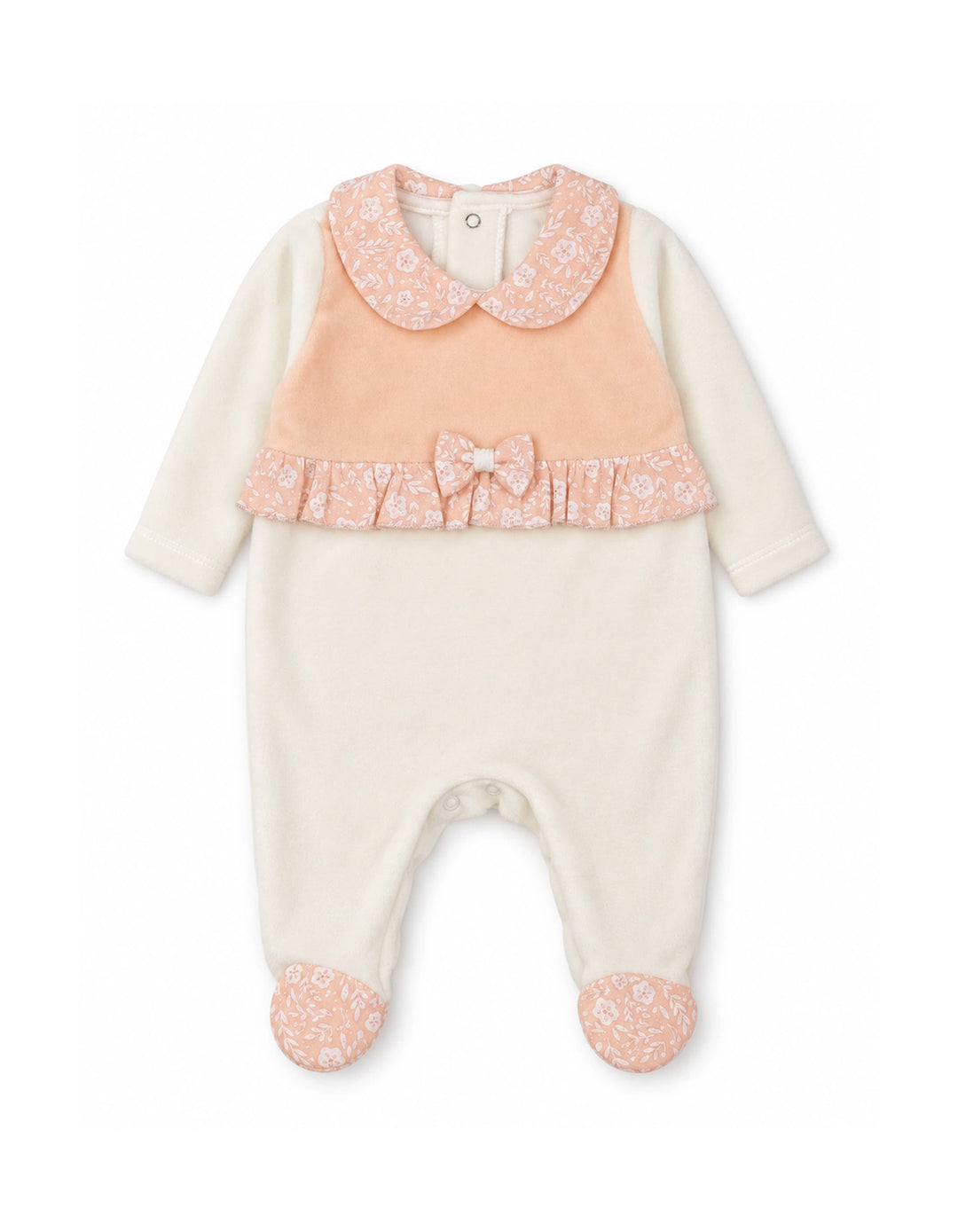 Baby Girls Romper Floral Peter Pan Collar White and Peach at Zubaidas