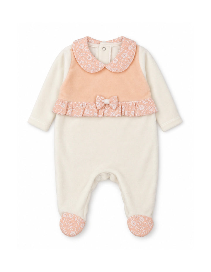 Baby Girls Romper Floral Peter Pan Collar White and Peach at Zubaidas