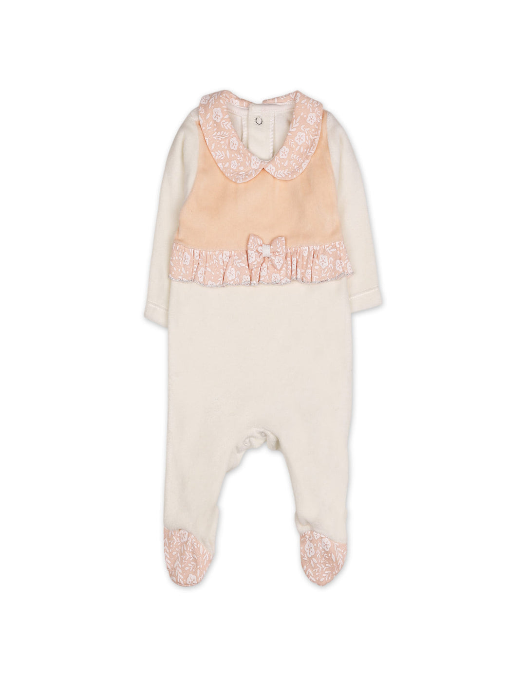 Baby Girls Romper Floral Peter Pan Collar White and Peach at Zubaidas