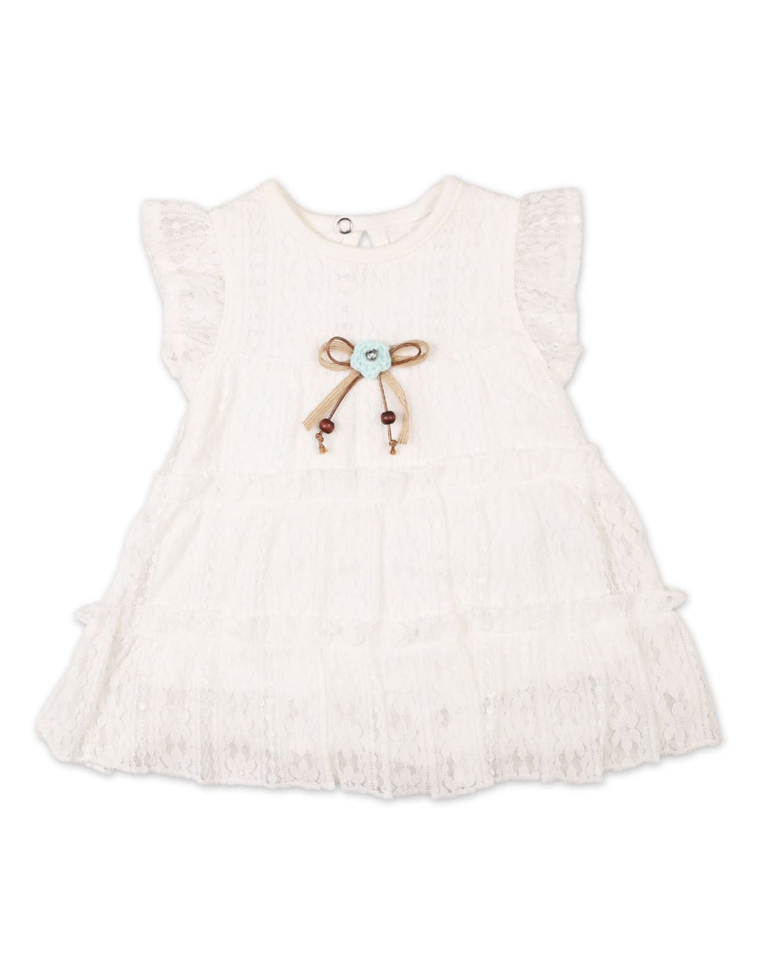Baby Girls Summer Dress Green Flower White Premium Turkish Collection at Zubaidas