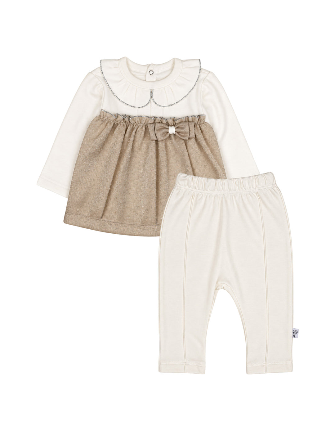 Baby Girls Winter 2 Piece Suit Elegant Bow Off White and Beige at Zubaidas