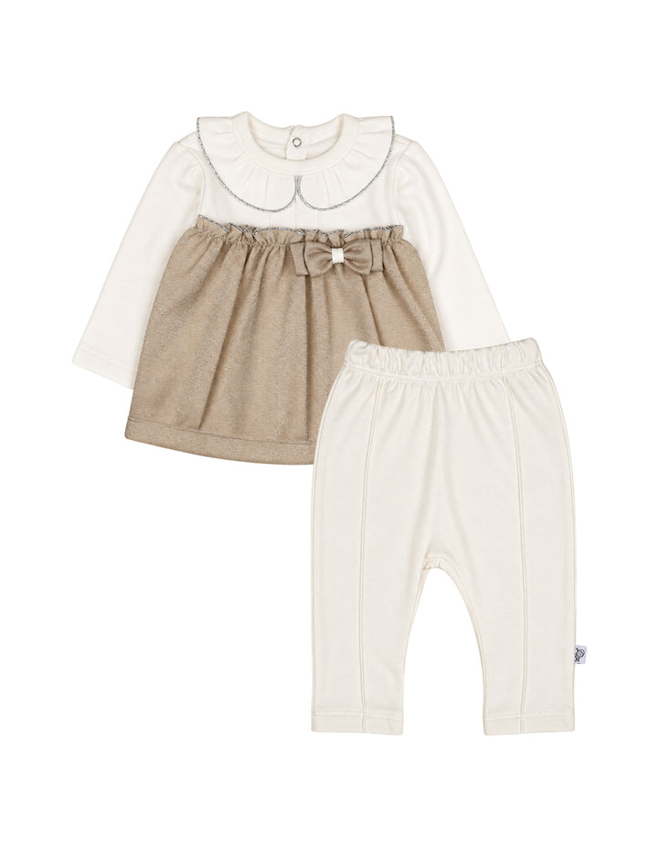 Baby Girls Winter 2 Piece Suit Elegant Bow Off White and Beige at Zubaidas