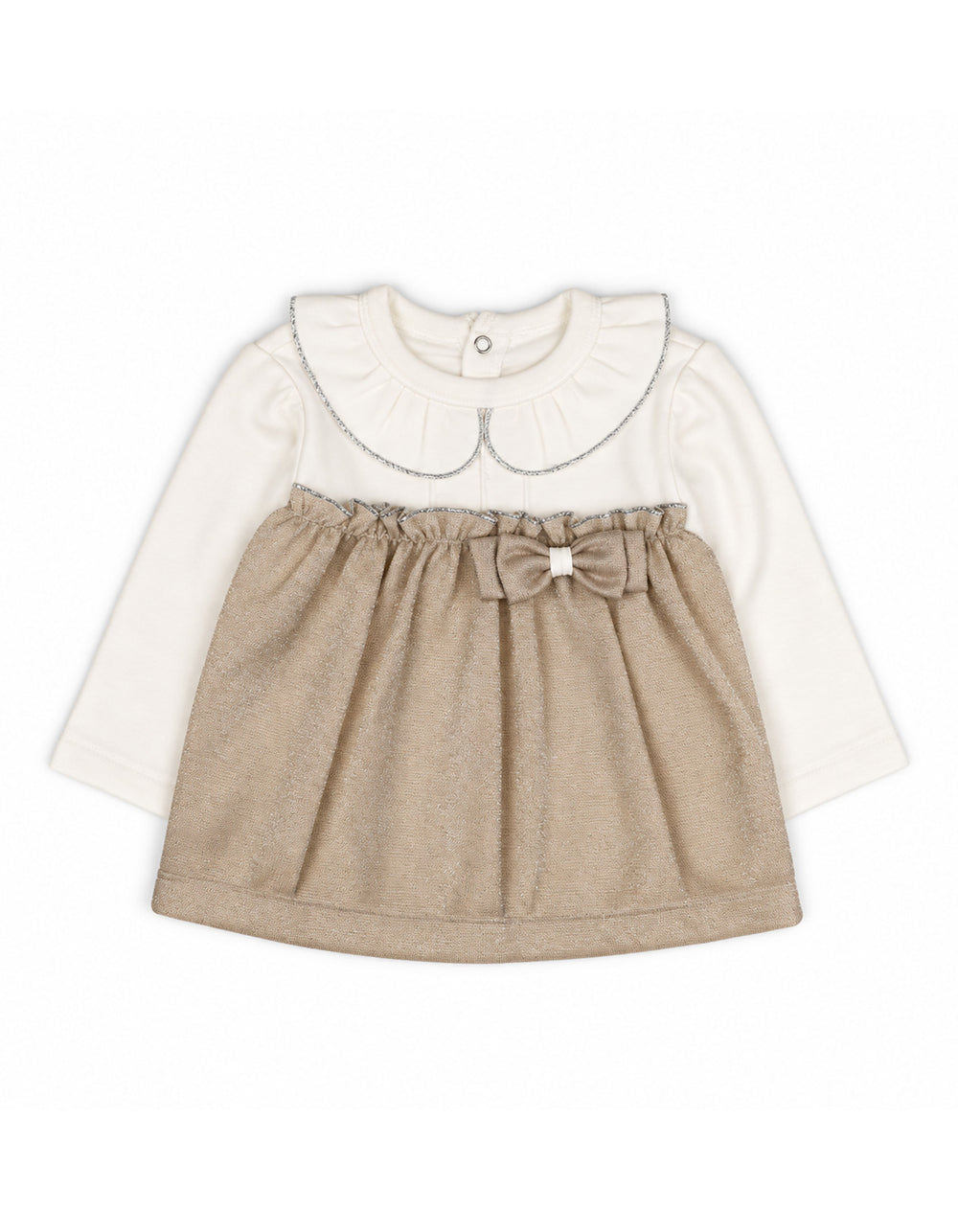 Baby Girls Winter 2 Piece Suit Elegant Bow Off White and Beige at Zubaidas Official Pakistan