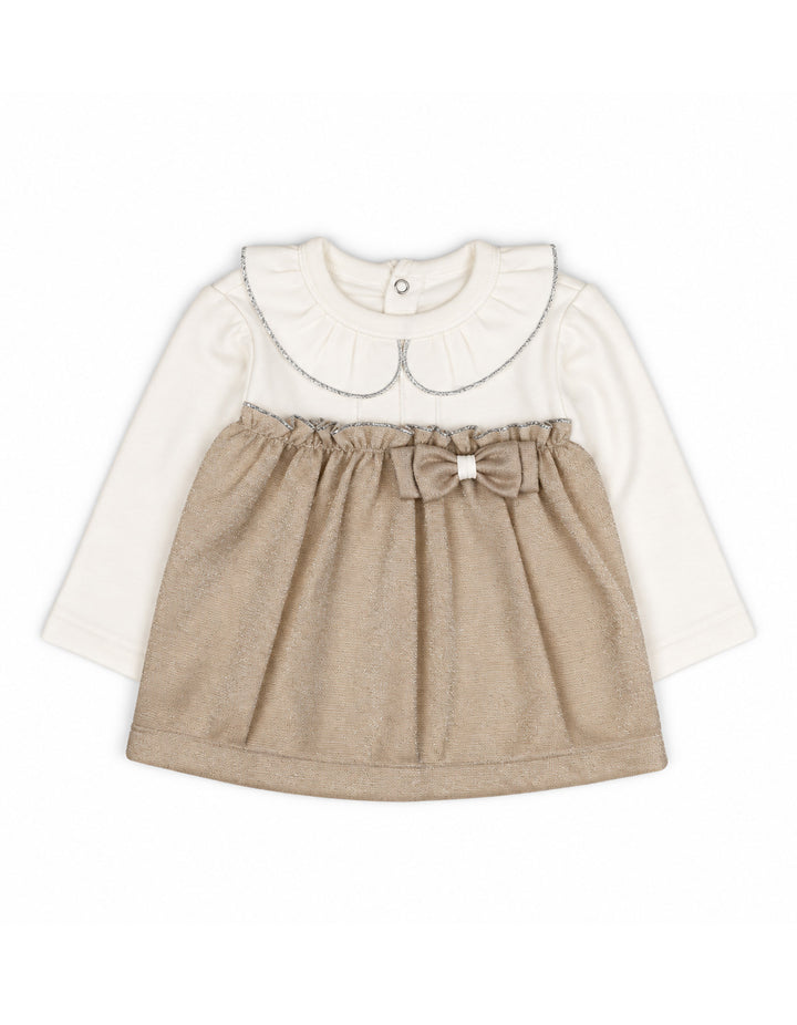 Baby Girls Winter 2 Piece Suit Elegant Bow Off White and Beige at Zubaidas Official Pakistan