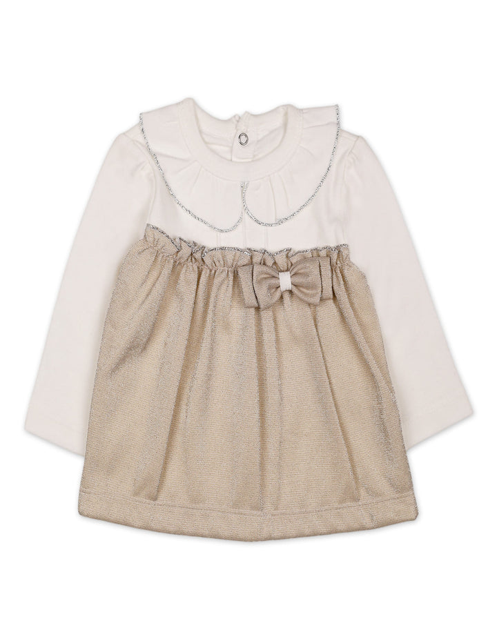 Baby Girls Winter 2 Piece Suit Elegant Bow Off White and Beige at Zubaidas Online Pakistan