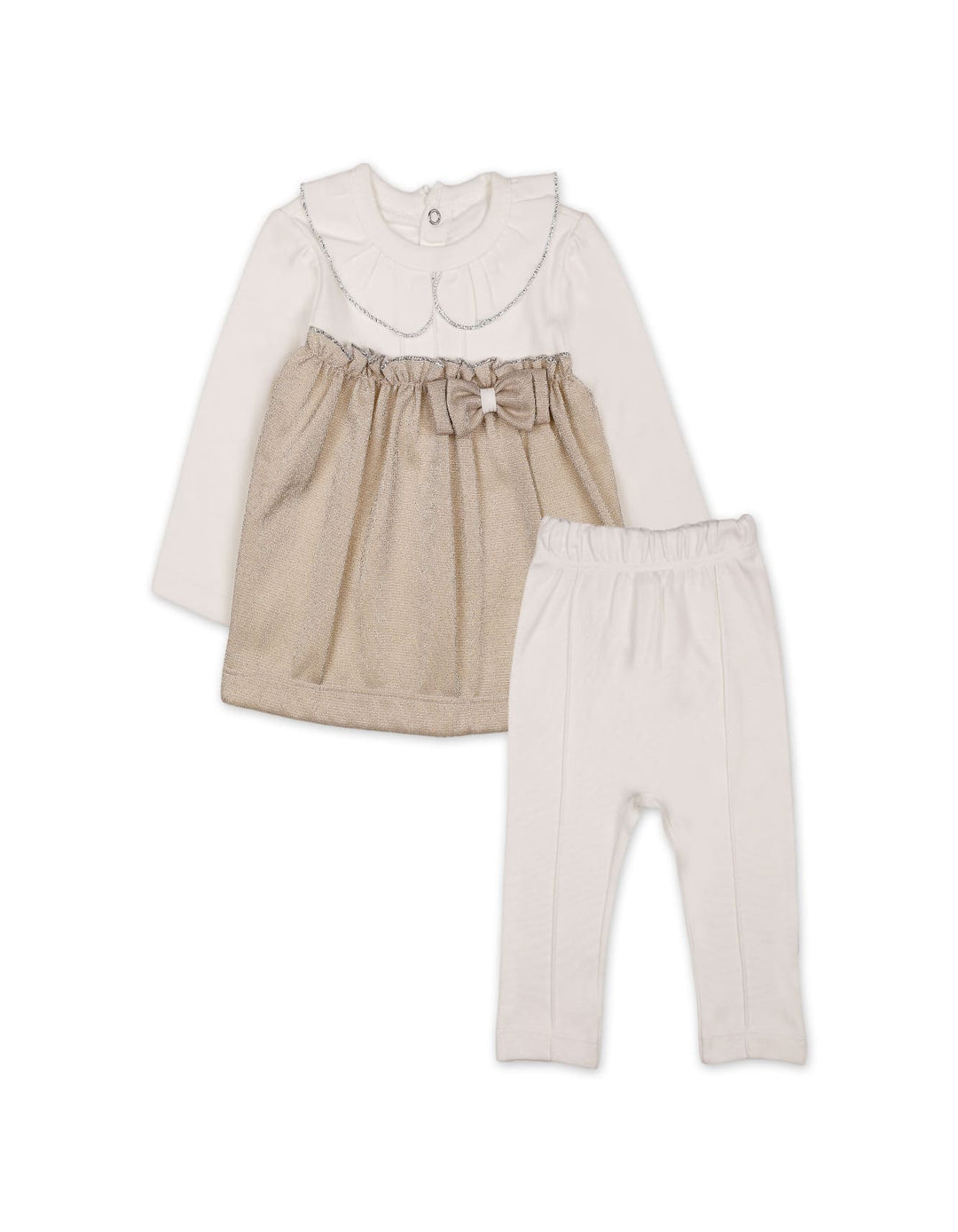 Baby Girls Winter 2 Piece Suit Elegant Bow Off White and Beige at Zubaidas