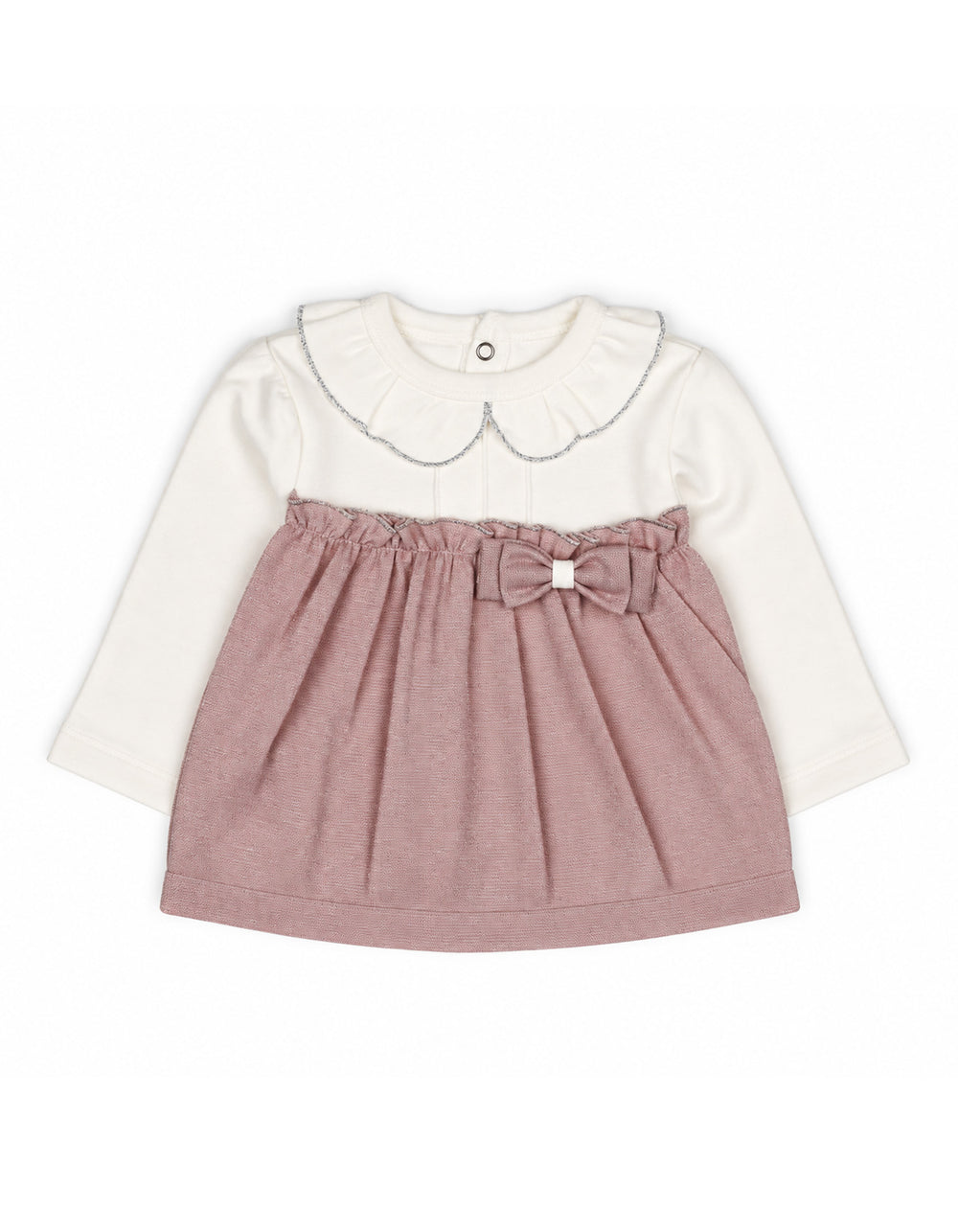 Baby Girls Winter 2 Piece Suit Elegant Bow Off White and Pink at Zubaidas Official Pakistan