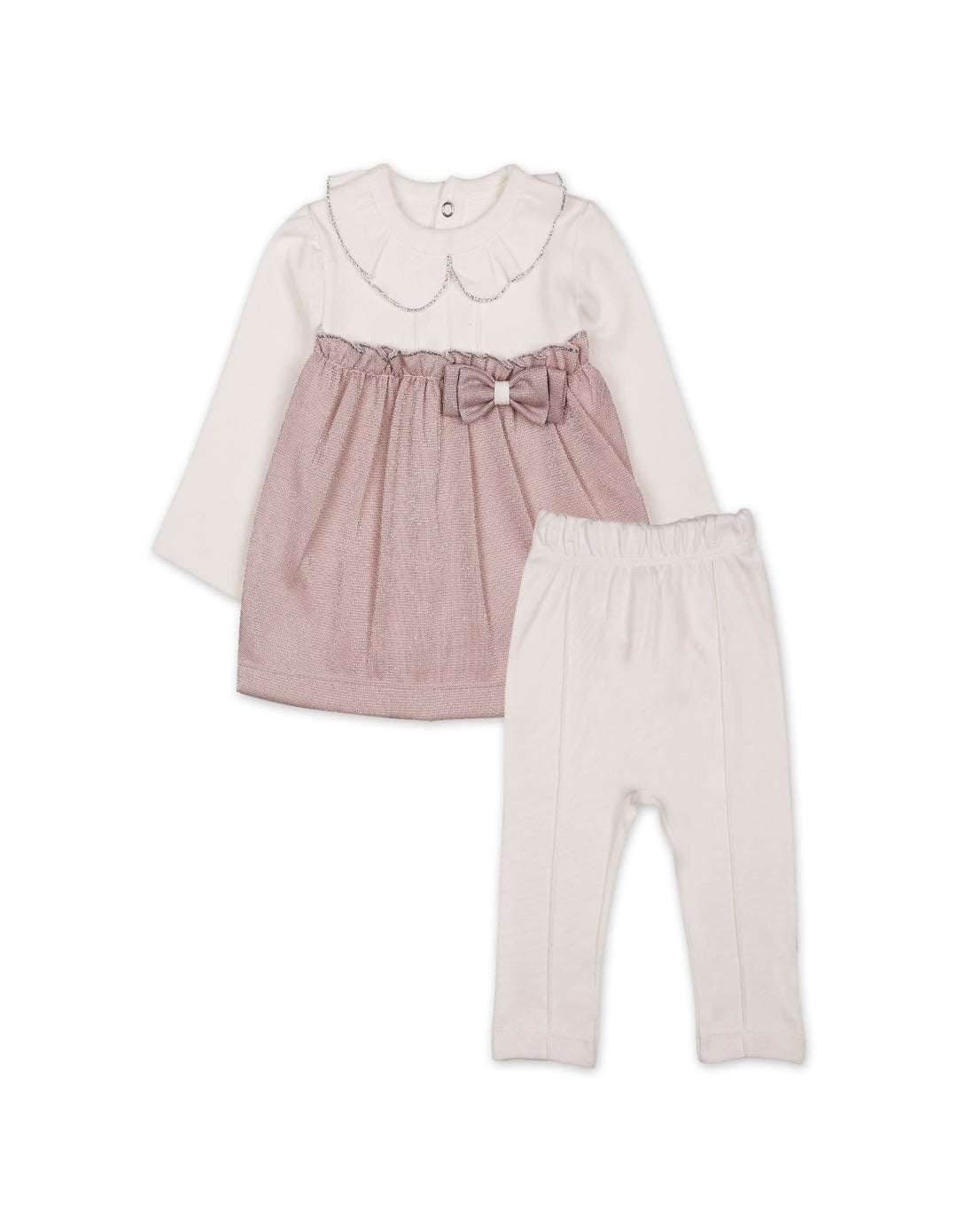 Baby Girls Winter 2 Piece Suit Elegant Bow Off White and Pink at Zubaidas