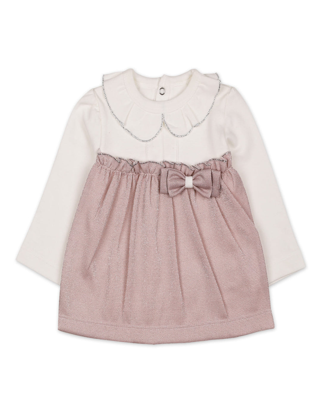 Baby Girls Winter 2 Piece Suit Elegant Bow Off White and Pink at Zubaidas Online Pakistan