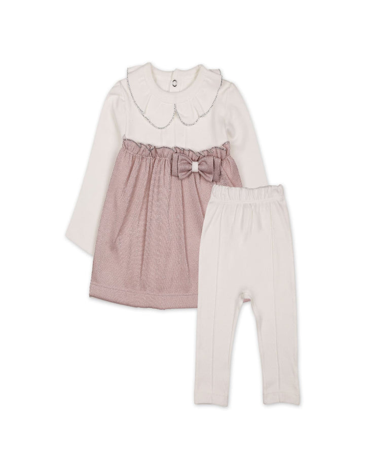 Baby Girls Winter 2 Piece Suit Elegant Bow Off White and Pink at Zubaidas