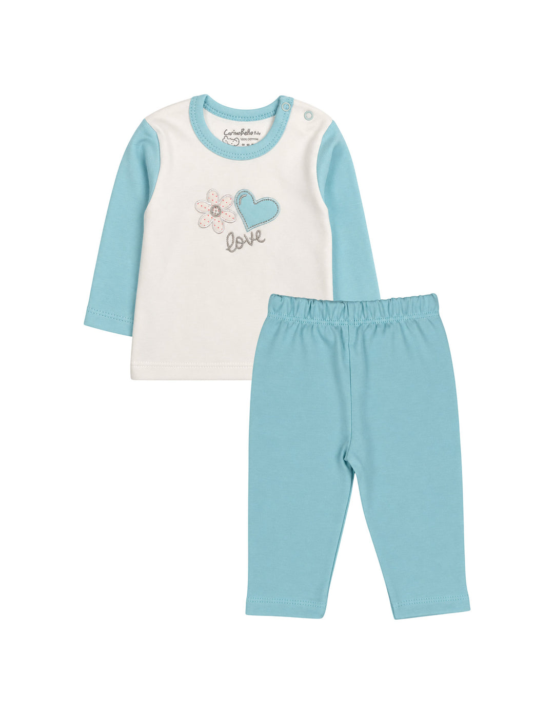 Baby Girls Winter 2 Piece Suit Embroidered Heart and Flower Mint Green and White at Zubaidas