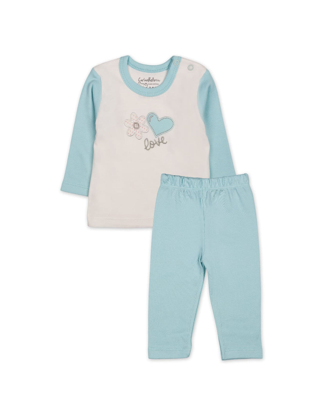 Baby Girls Winter 2 Piece Suit Embroidered Heart and Flower Mint Green and White at Zubaidas