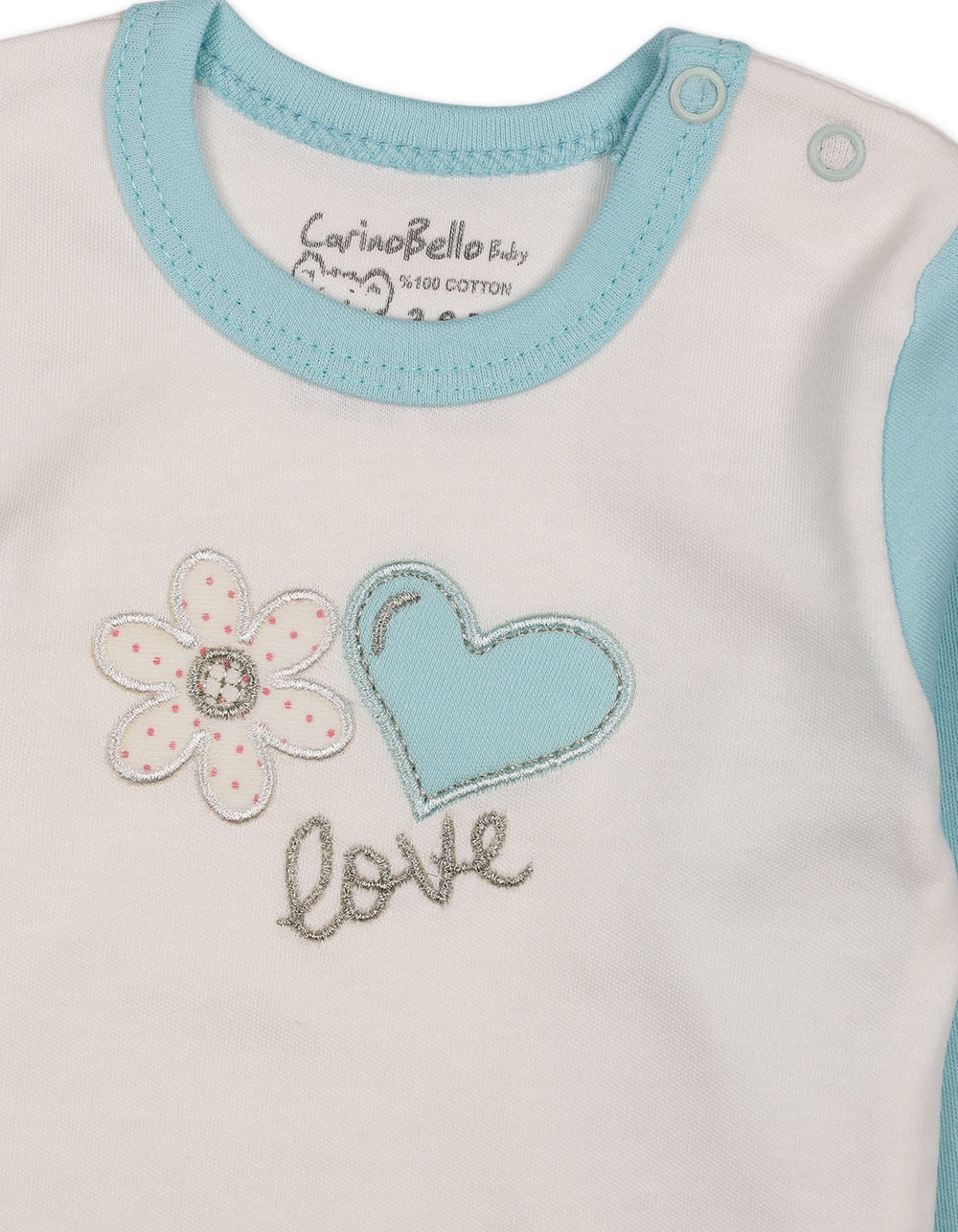 Baby Girls Winter 2 Piece Suit Embroidered Heart and Flower Mint Green and White at Zubaidas Official Pakistan
