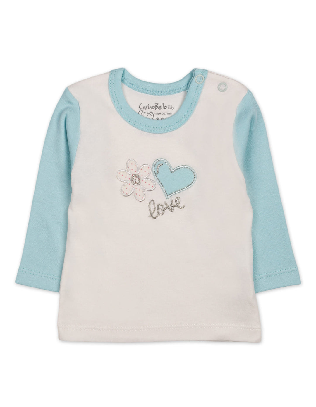 Baby Girls Winter 2 Piece Suit Embroidered Heart and Flower Mint Green and White at Zubaidas Online Pakistan
