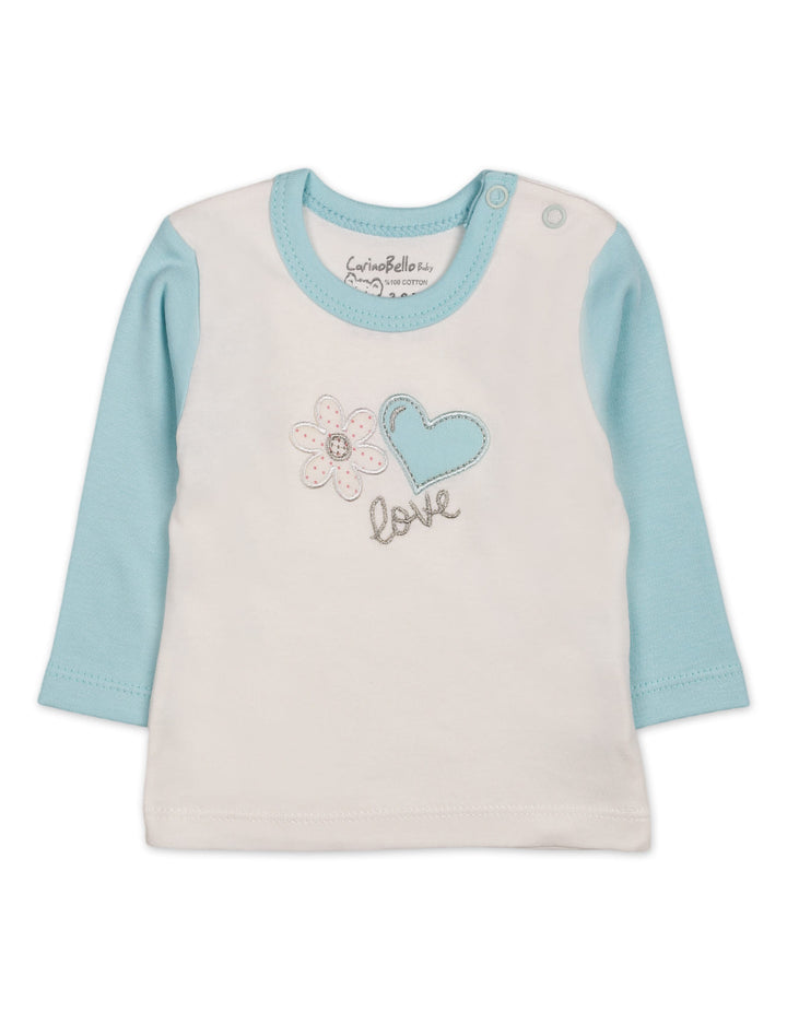 Baby Girls Winter 2 Piece Suit Embroidered Heart and Flower Mint Green and White at Zubaidas Online Pakistan