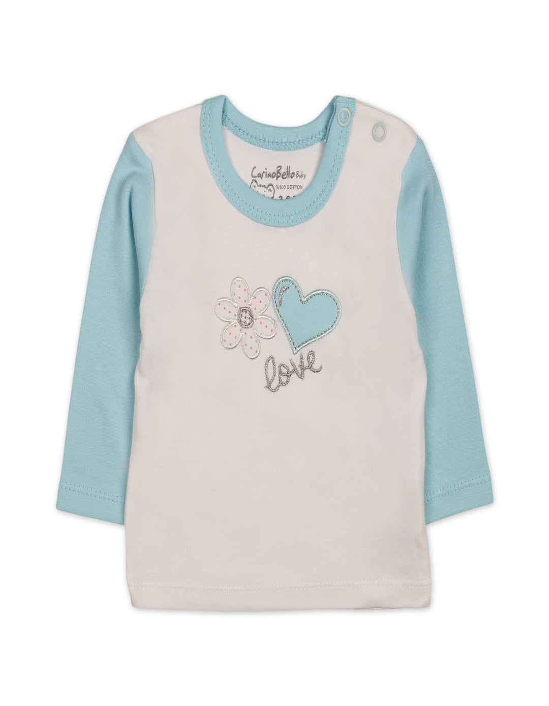 Baby Girls Winter 2 Piece Suit Embroidered Heart and Flower Mint Blue and White at Zubaidas Online Pakistan