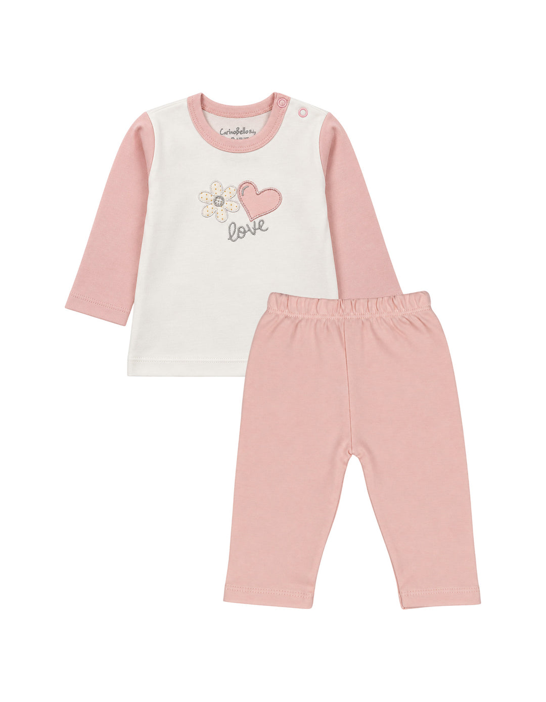 Baby Girls Winter 2 Piece Suit Embroidered Heart and Flower Pink and White at Zubaidas