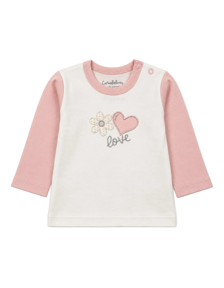 Baby Girls Winter 2 Piece Suit Embroidered Heart and Flower Pink and White at Zubaidas Official Pakistan