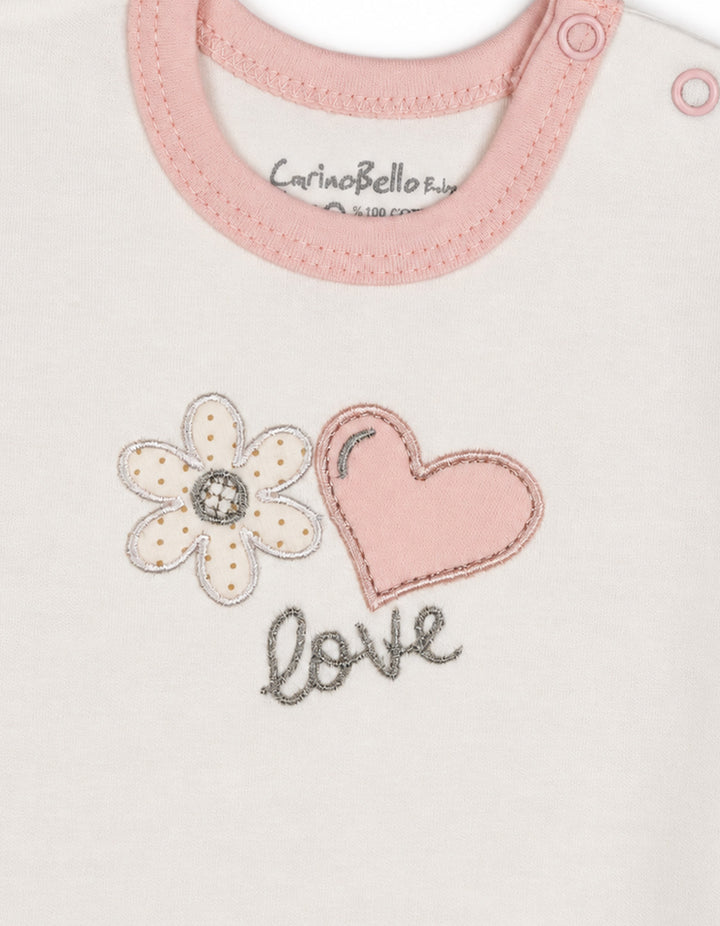 Baby Girls Winter 2 Piece Suit Embroidered Heart and Flower Pink and White at Zubaidas Online Pakistan