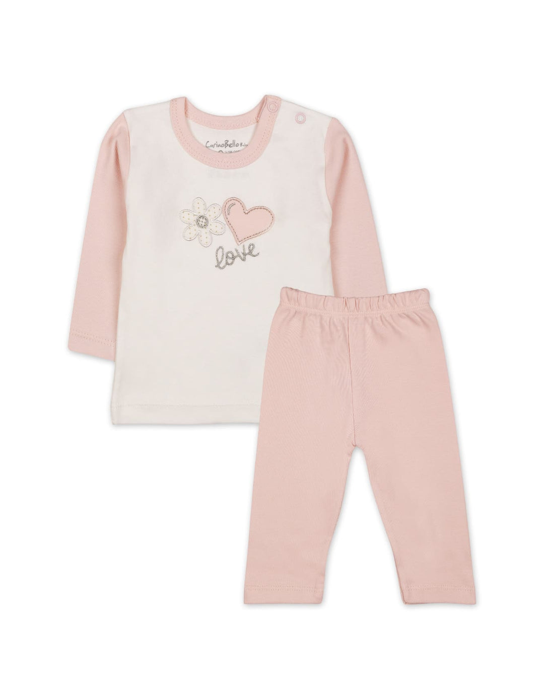 Baby Girls Winter 2 Piece Suit Embroidered Heart and Flower Pink and White at Zubaidas