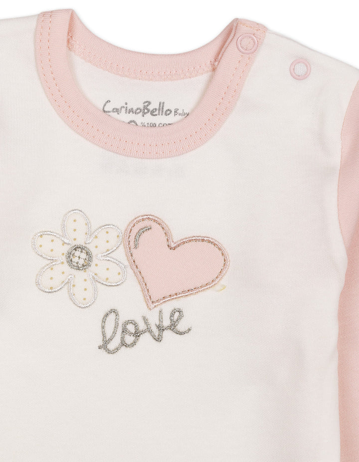 Baby Girls Winter 2 Piece Suit Embroidered Heart and Flower Pink and White at Zubaidas Official Pakistan