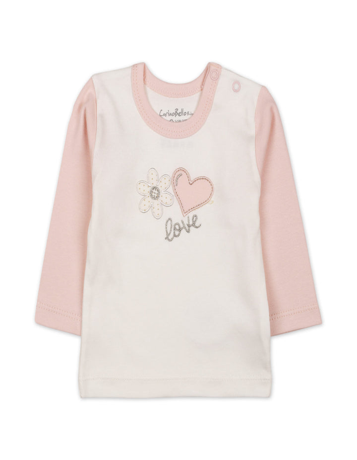 Baby Girls Winter 2 Piece Suit Embroidered Heart and Flower Pink and White at Zubaidas Online Pakistan