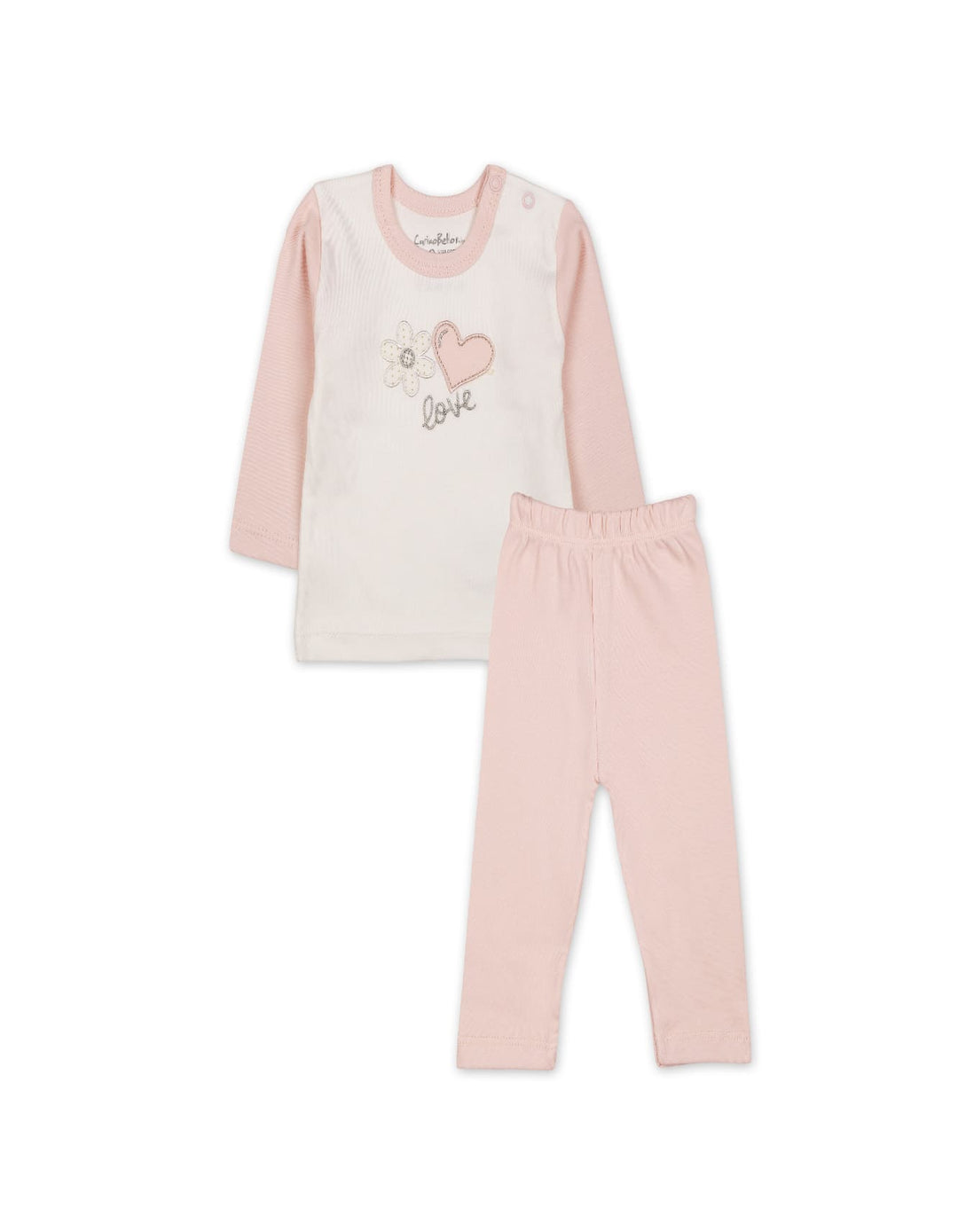 Baby Girls Winter 2 Piece Suit Embroidered Heart and Flower Pink and White at Zubaidas