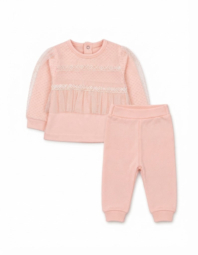 Baby Girls Winter 2 Piece Suit Floral Lace Pink at Zubaidas