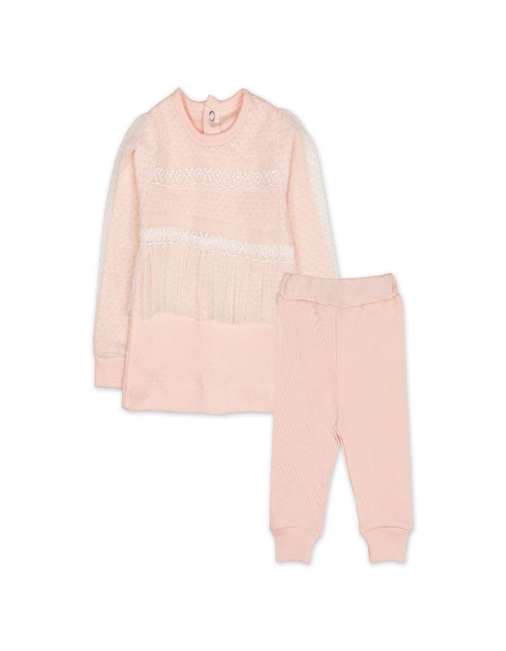 Baby Girls Winter 2 Piece Suit Floral Lace Pink at Zubaidas