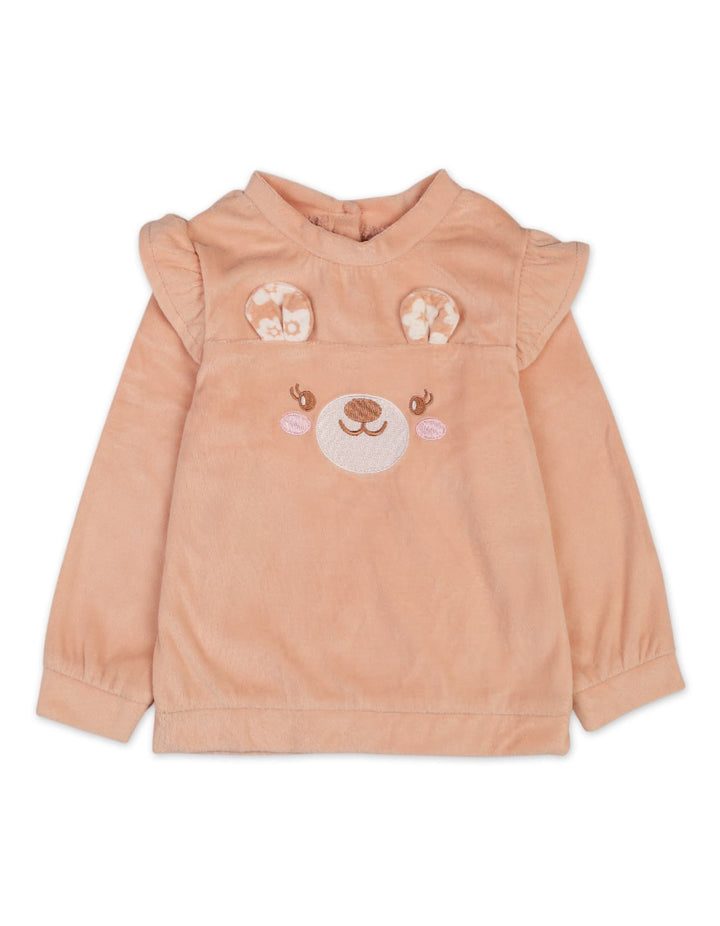 Baby Girls Winter Clothing Sets Bambies Cute Bear Pattern in Peach Color at Zubaidas Pakistan