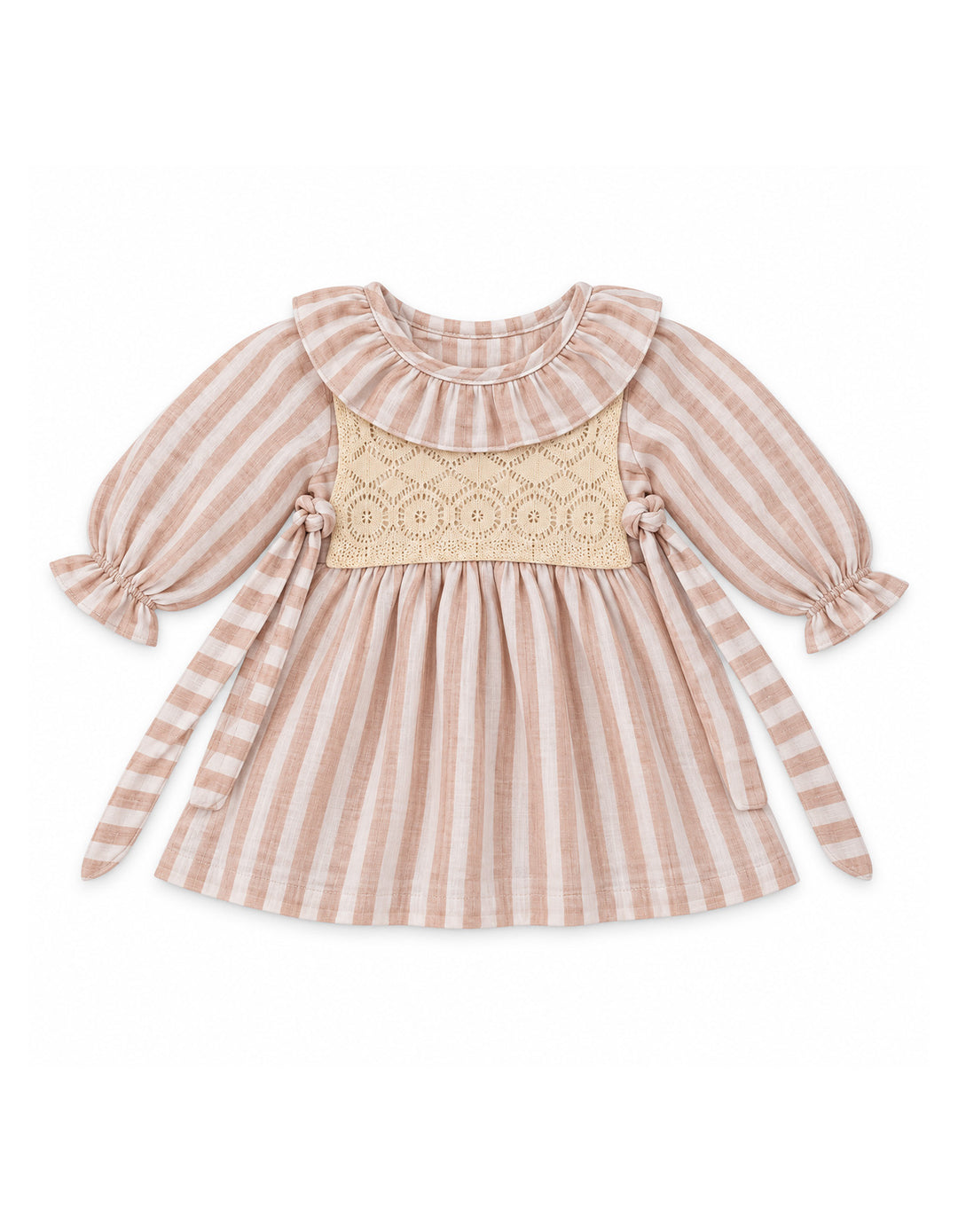 Baby Girls Winter Dress Elegant Lace and Striped Detailed Pink at Zubaidas
