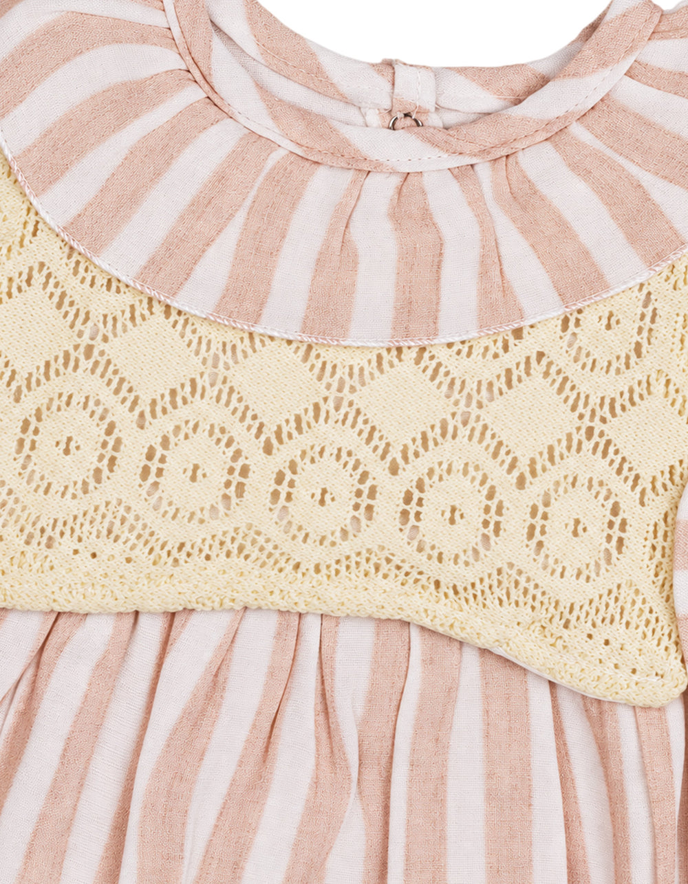 Baby Girls Winter Dress Elegant Lace and Striped Detailed Pink at Zubaidas Official Pakistan