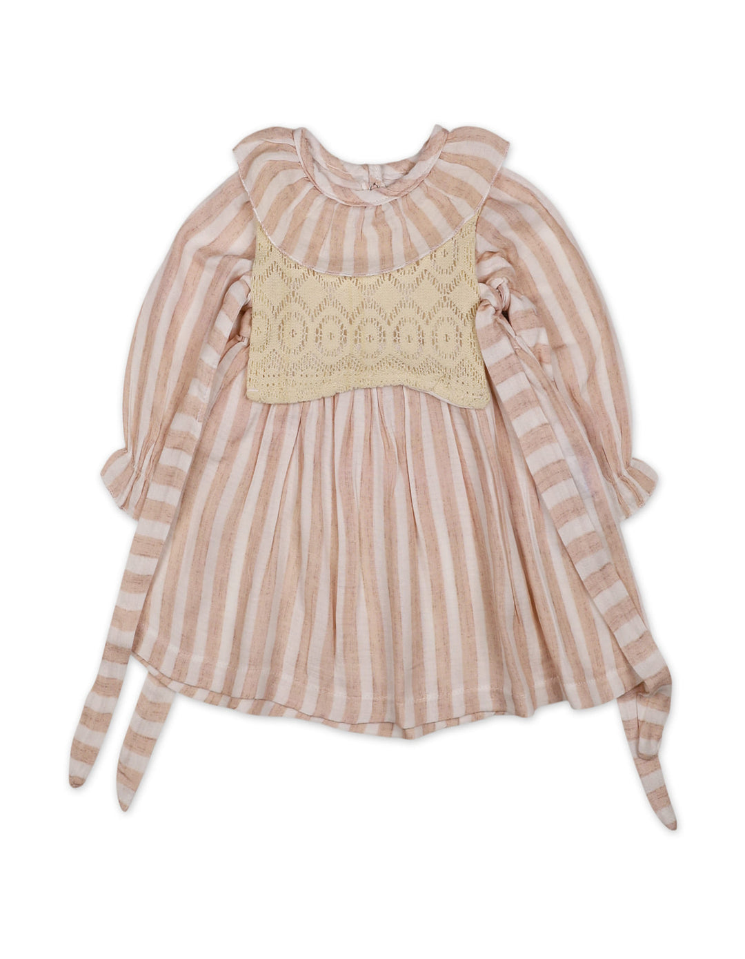 Baby Girls Winter Dress Elegant Lace and Striped Detailed Pink at Zubaidas
