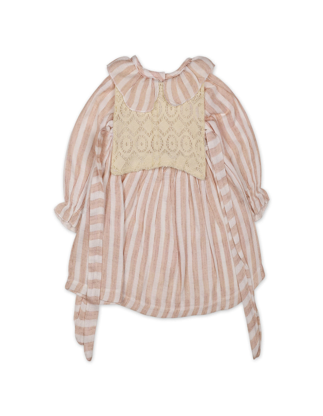 Baby Girls Winter Dress Elegant Lace and Striped Detailed Pink at Zubaidas Online Pakistan