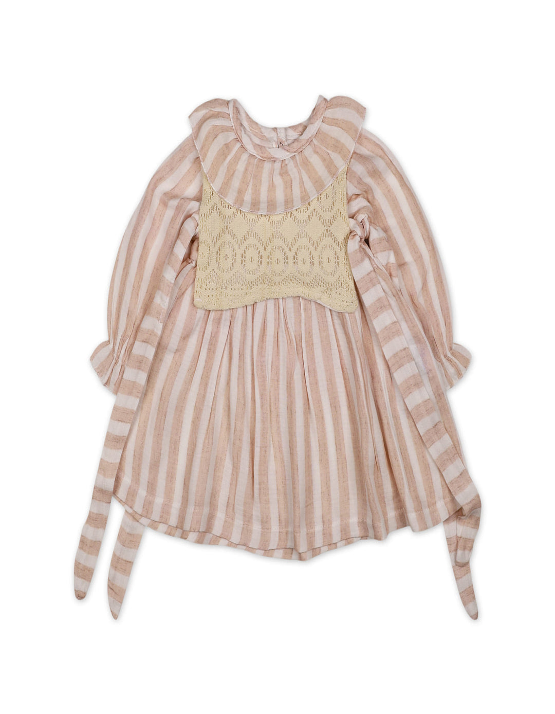 Baby Girls Winter Dress Elegant Lace and Striped Detailed Pink at Zubaidas
