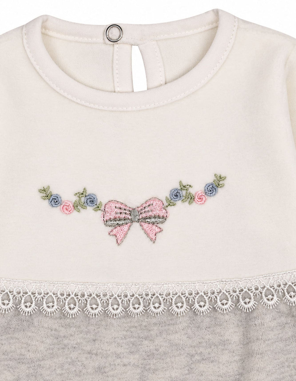 Baby Girls Winter Dress Embroidered Bow and Flowers Grey and White at Zubaidas Official Pakistan