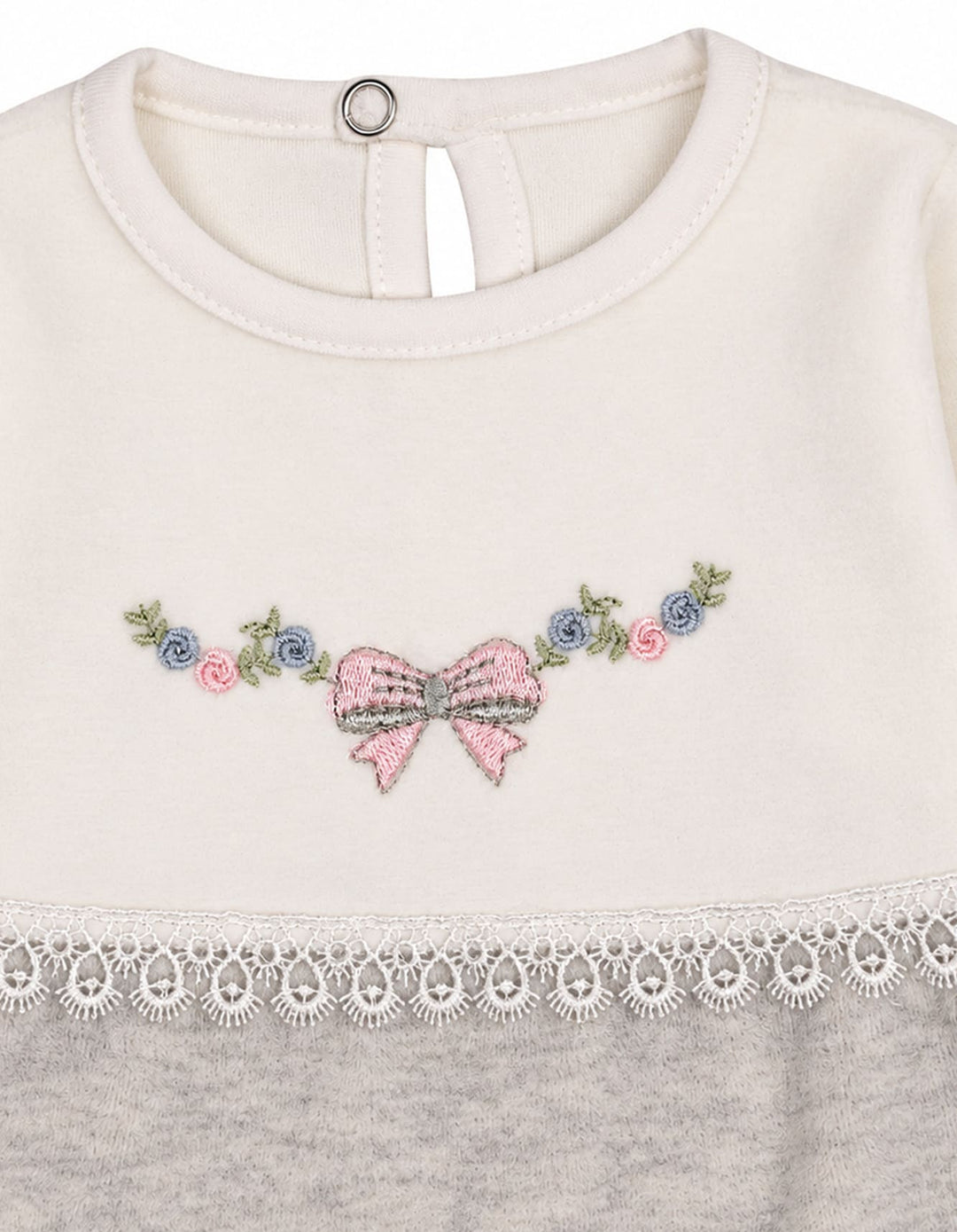 Baby Girls Winter Dress Embroidered Bow and Flowers Grey and White at Zubaidas Official Pakistan